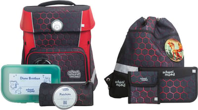 School-Mood Schooltas Champion Maxx mit LED Patchy Schulranzen-Set 7-delig Mika Donkergrijs
