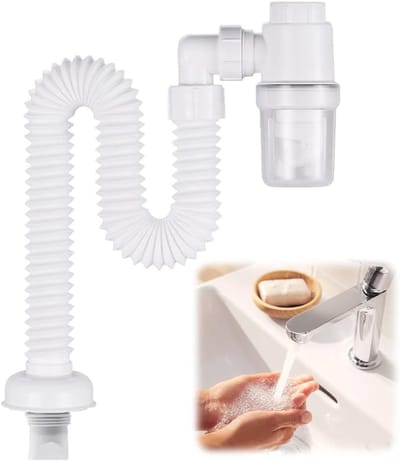 Ruimtebesparende Sifon - Afvoerbuis Set - Badkamer Keuken - 360 Graden Instelbaar - 290-820 mm Lengte - Wit