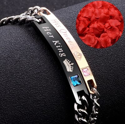 King & Queen Armband Set + Rozenblaadjes = Valentijn Cadeautje voor Hem en Haar - Valentijnsdag - Valentijn Cadeautje voor Mannen