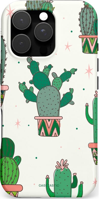 Casetastic hoesje geschikt voor Apple iPhone 16 Pro - MagSafe - Dubbellaagse bescherming - Zonnige Cactus - Fashion Case - Wit Saliegroen Lichtgrijs