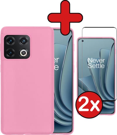 Hoesje - Met 2x Screenprotector - Geschikt voor OnePlus 10 Pro - Sterk & Shockproof - Telefoon Hoes - Back Cover - Siliconen Case - Telefoonhoes - Lichtroze
