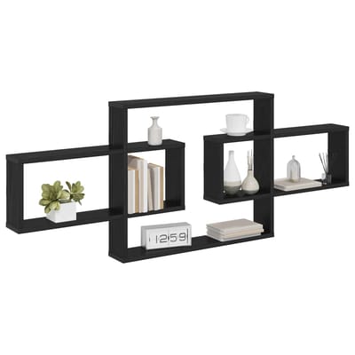 vidaXL - Wandplank - Zwart - eiken - 130 - x - 10 - x - 50 - cm - Bewerkt - hout