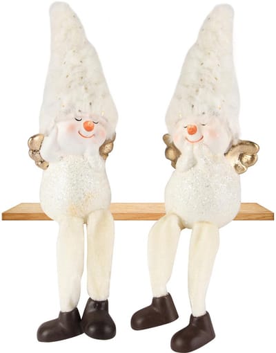 Dekoratief | Sneeuwman m/hangbeentjes, goud/wit, TC, 7x5x10cm, set van 2 stuks | A255405