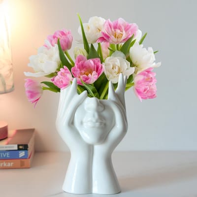 Dailygoods- Keramische Vaas - Decoratieve Sculptuurvaas - Moderne Bloemenvaas - H18 cm x B9 cm - Voor Verse/Nepbloemen - Unieke Stijl