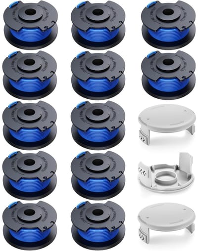TOVBMUP 15 Stuks Grasmaaibladsnoeren Set - Vervangende Spoelen met Automatisch Lijnvoer - Geschikt voor Ryobi ONE+ 18V 24V 40V Grasmaaiers - Ø1.65mm x 3.4m - Duurzaam ABS Materiaal - Incl. 12 Spoelen en 3 Dekselkappen