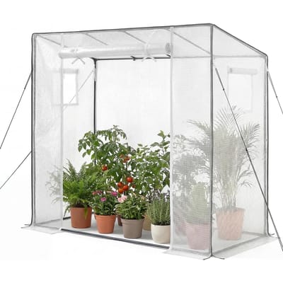 Serre de jardin, 195 x 77 x 168 cm Serre d'extérieur avec fenêtres, Housse durable en PE, Porte zippée enroulable, Kit de serre de jardin, Portable
