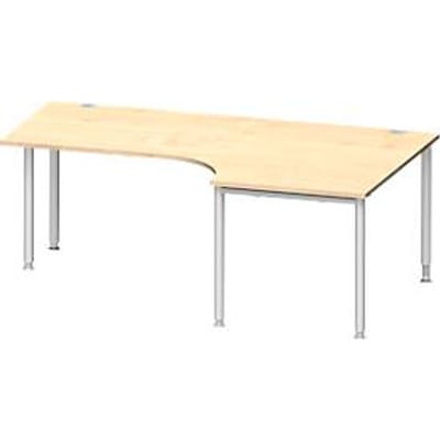 Schäfer Shop  Genius Hoekbureautafel MODENA FLEX 90°, aanbouw rechts, eenzijdig, ingekorte zijpanelen, 4-poot ronde buis, esdoornpatroon