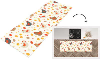 Keukenloper - Loper keuken - Kip - Eieren - Patroon - 150x50 cm - Keukenloper vinyl