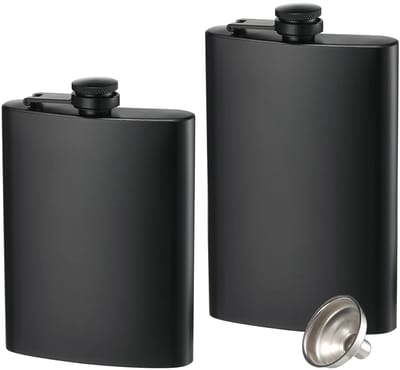 YONO Heupfles Set - 2 Stuks - 220 ml en 330 ml - RVS Whisky Heupflessen - Inclusief Trechter - Platvink - Zakflacon - Zwart