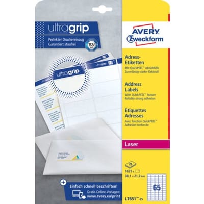 Etiket avery l7651-25 38.1x21.2mm wit 1625 Etiketten