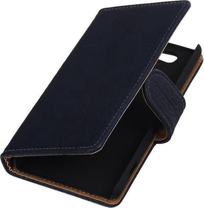 Sony Xperia Z4 Compact Bark Hout Bookstyle Wallet Hoesje Donker blauw - Cover Case Hoes