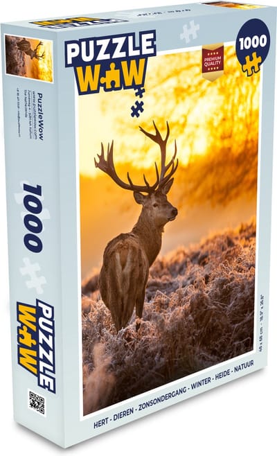 Puzzel Hert - Dieren - Zonsondergang - Winter - Heide - Natuur - Legpuzzel - Puzzel 1000 stukjes volwassenen