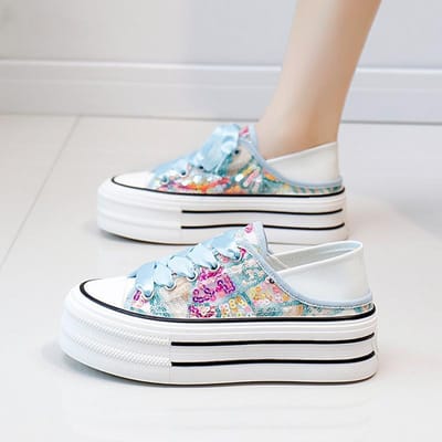 Witte Schoenen voor Studenten Vrouwen Trendy Zomer Nieuw Platform Hoogteverhogend Ademend Casual Schoenen Street Shot 39 blauw