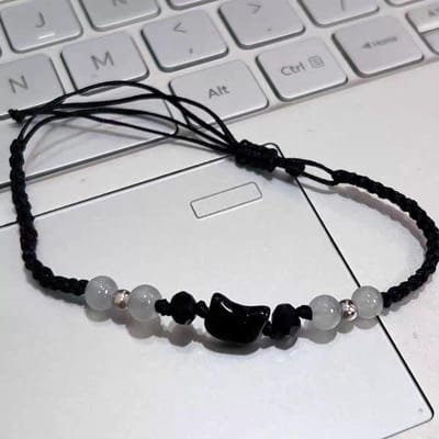 Bracelets Pierre de Lune Naturelle Obsidienne Couple Bracelet Minimaliste Fait Main Mignon Chat Noir Blanc Bracelet Bijoux de Fête Cadeaux noir