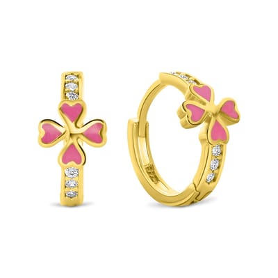 Juwelier Emo - 14 Karaat Gouden Kinderoorbellen Bloem Roze - 12mm - 1.6mm breed