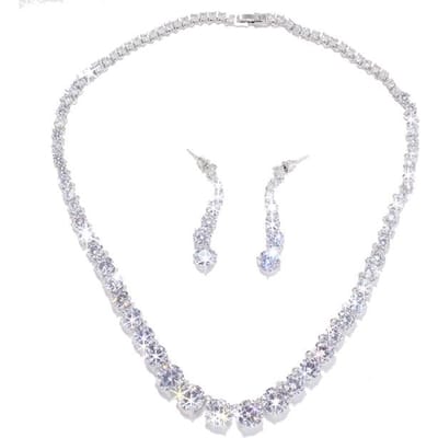 Emmaya Nieuwe Mode Uitverkoop Aaa Zirkonia Ornament Charmante Ketting En Oorbellen Vrouwelijk Bruids Huwelijksfeest Nobele Sieradenset white