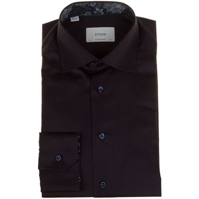 Eton Overhemd Uni Color Floral Contrast Details Organic Cotton Signature Twill Navy / male