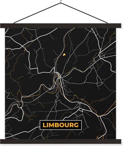 Posterhanger incl. Poster 60x60 cm - Schoolplaat - Stadskaart - Gold - Limburg - Plattegrond - Kaart - Textielposter - Zwarte latten - Stadskaart