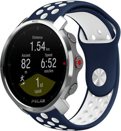 Strap-it Siliconen sport bandje - geschikt voor Polar Grit X / Grit X Pro / Vantage M / M2 / M3 / V3 - blauw/wit
