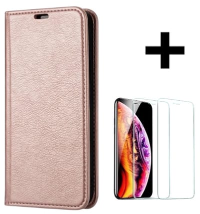 Rico Vitello Magnetische Wallet case Geschikt voor Apple iPhone 12 (pro)/iphone 12 (12pro) hoesje + gratis screenprotector kleur Rosé goud
