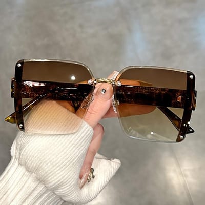 Extra grote randloze zonnebrillen voor dames en heren, casual, met kleurverloop en anti-verblinding, perfect voor vakantie, strandfeestjes. luipaard