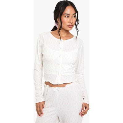 boohoo Dames Mix & Match pyjama top met bloemenprint, zachtgeribbelde stof en doorlopende knoop, lange mouwen | White | Maat: 12