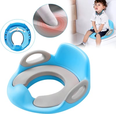 Kinder toilettrainer wc-bril met trapje, opvouwbaar potjestrainer wc-trainer in hoogte verstelbaar (blauw)
