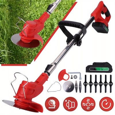 Grastrimmer Met Accu En Lader 12V Bosmaaier Met Mes Elektrische Bosmaaier Met Telescopische Steel En 90° Draaibare Trimmerkop Voor Het Trimmen Van Tuin, Gazon En Struiken - 2000mAh