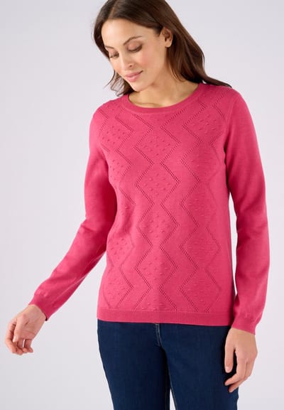 Damart - Trui met reliëfsteken en opengewerkte stof - Dames - Roze - XS