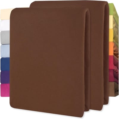 Lucina 2 stuks Hoeslakens Jersey Katoen Stretch 30cm Hoge Hoek - Set van 2 - bruin 90x200cm - 100x200cm