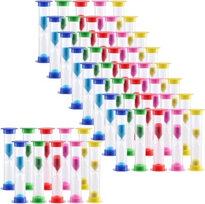 50 Stuks 1 Minute Zandloper, 5 Kleurrijke Kleine Plastic Uurglazen, 8.6x2.5cm Zandklok voor Thuis en Kantoor, Tijdbeheer en Decoratie