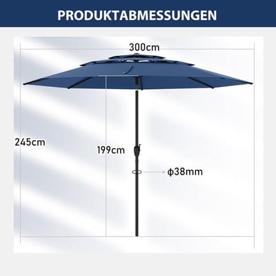 Tuinparasol 2x3m Rechthoek – Bellavero Luxe Kurbelschirm met Solar LED, UV50+ Bescherming, Waterafstotend Polyester, Kantelbaar 30°, Zonder Voet – Tuin, Terras, Balkon & Strand – Bellavero