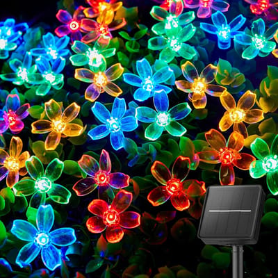 Daity 5m Sakura Solar lichtsnoer - 5m 20 LED waterdichte zonne-lichtsnoer voor buiten - 8 standen decoratieve verlichting geschikt voor tuinen - hekken - bruiloften - kerstfeestjes