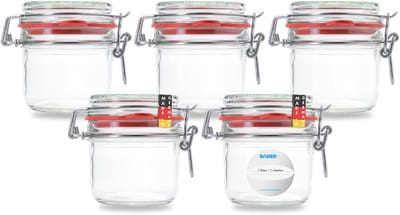 Draadbeugelglazen - Inmaakglazen weckpotten - Voedsel conserveren - Met rode afdichtring - 255 ml - Helder glas