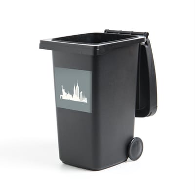 Container sticker New York illustratie - Illustratie van een wit Silhouet tegen een grijze achtergrond Klikosticker - 40x40 cm - kliko sticker - weerbestendige containersticker