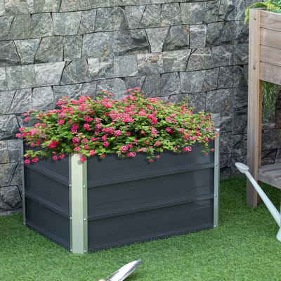 MODFU - Verhoogde Plantenbak - Open Bodem - Weerbestendig - Voor Tuin - Staal - Donkergrijs - 66 X 47 X 40 Cm