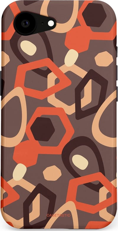 Casetastic hoesje geschikt voor Apple iPhone 16e / Apple iPhone 17e - MagSafe - Dubbellaagse bescherming - Abstracte Retro Vormen - Fashion Case - Donkergrijs Terracotta Taupe