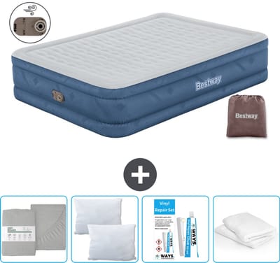 Bestway luchtbed - 2-Persoons - 152 x 203 x 46 cm - Grijs - Inclusief pomp - Hoeslaken - Kussen - Kussenbeschermer en Reparatieset