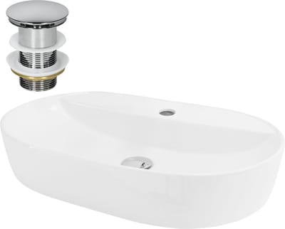Wastafel incl. zilveren afvoergarnituur zonder overloop 60x40x12 cm wit keramiek LuxeBath