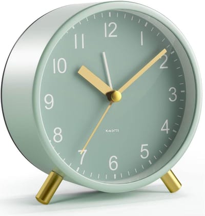 GELLDG Analoge wekker - Stil en zonder tikgeluid - Met nachtlampje - Stijlvolle ronde metalen wekker - Geschikt voor kantoor en slaapkamer - Ideaal cadeau voor senioren, volwassenen, kinderen en studenten - Groen