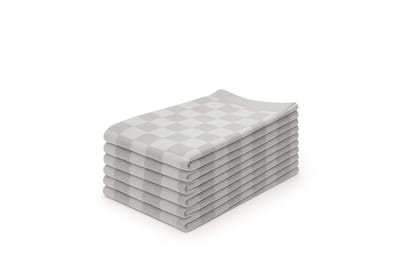 Theedoeken set Blok Grijs - 65x65 - Set van 6 - Geblokt - Blokdoeken - 100% katoen - Horeca Theedoeken