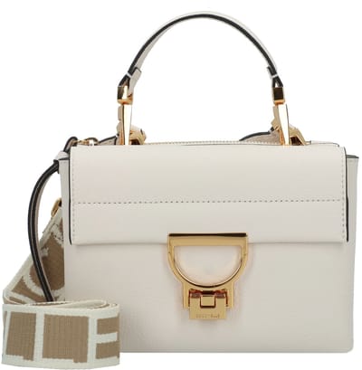 COCCINELLE Leren Schoudertas Handtas Arlettis Signature Handbag Grained Leather Blanco Crème