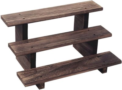 Houten Display Stand met 3 Niveaus, Vintage Plank voor Planten, Figuren en Decoratie, Ideaal voor Kunstobjecten en Verzamelingen, Perfecte Tafelorganizer