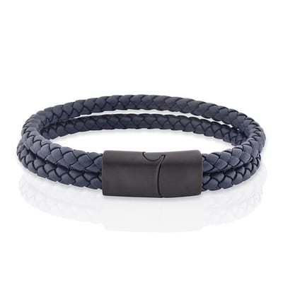Armband Heren - Armband Mannen - Armband Dames - Heren Armband - Armband - Leer met Zwarte Schakel - Twin