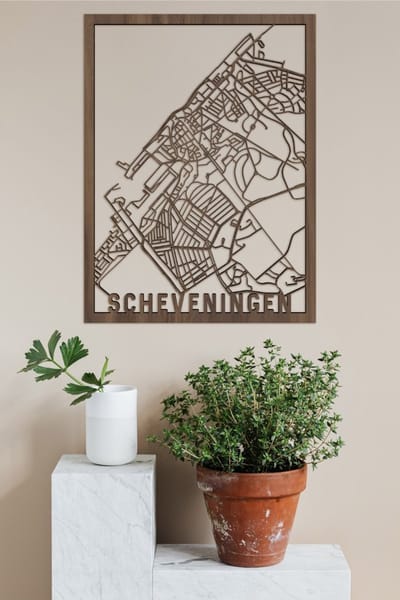 Houten Stadskaart Scheveningen Notenhout 50x70cm Wanddecoratie Voor Aan De Muur City Shapes
