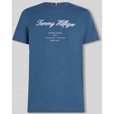Tommy Hilfiger Script Logo Tee Aegean Sea Maat: S | Basic T-Shirts Outlet | Heren | Blauw