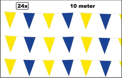 240 Meter vlaggenlijn blauw/geel 10 - 24x 10 meter vlaggenlijn - vlag lijn blauw geel carnaval thema