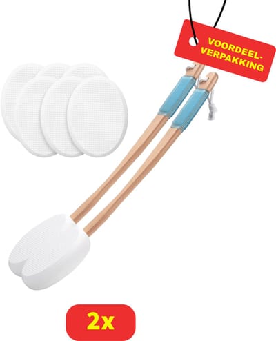 Washulp Rug - Hulpmiddel voor het aanbrengen van lotion op de rug - Wit- Inclusief 4 pads - 2X - Voordeelverpakking