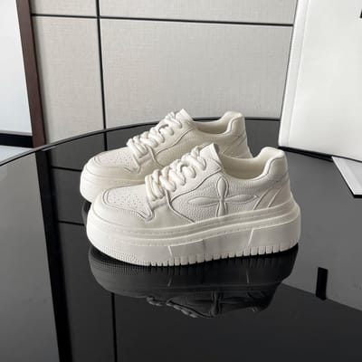 Echt Leer Witte Schoenen Dames Lente Nieuw Casual Alles-match Dikke Zool Kruis Bloem Broodbord Schoenen 40