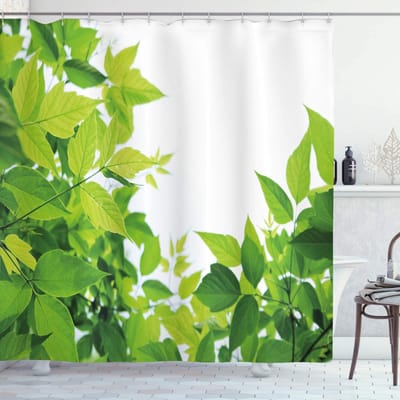 ABAKUHAUS Douchegordijn met plantmotief – 175 x 240 cm – appelgroen – polyester